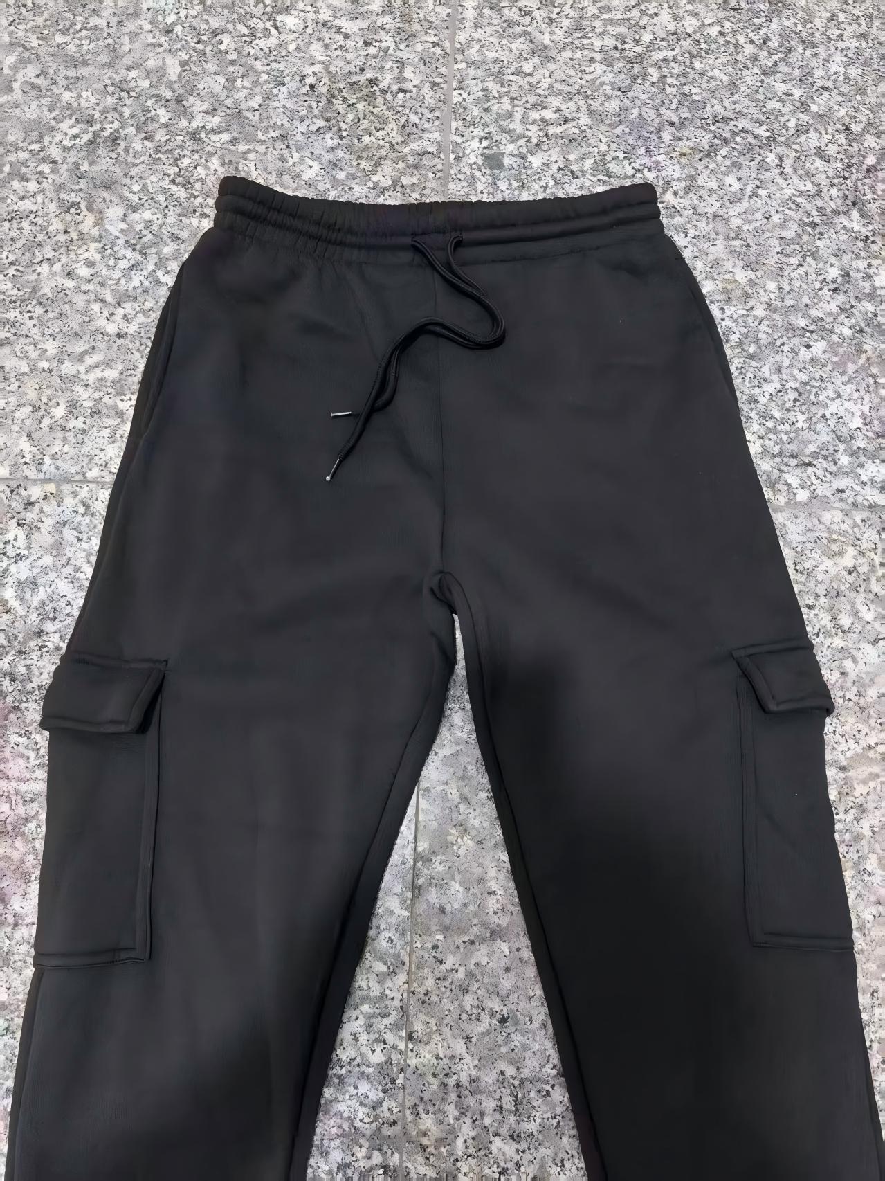 Men's black multi-pocket cargo trousers TF8971 flat lay front view