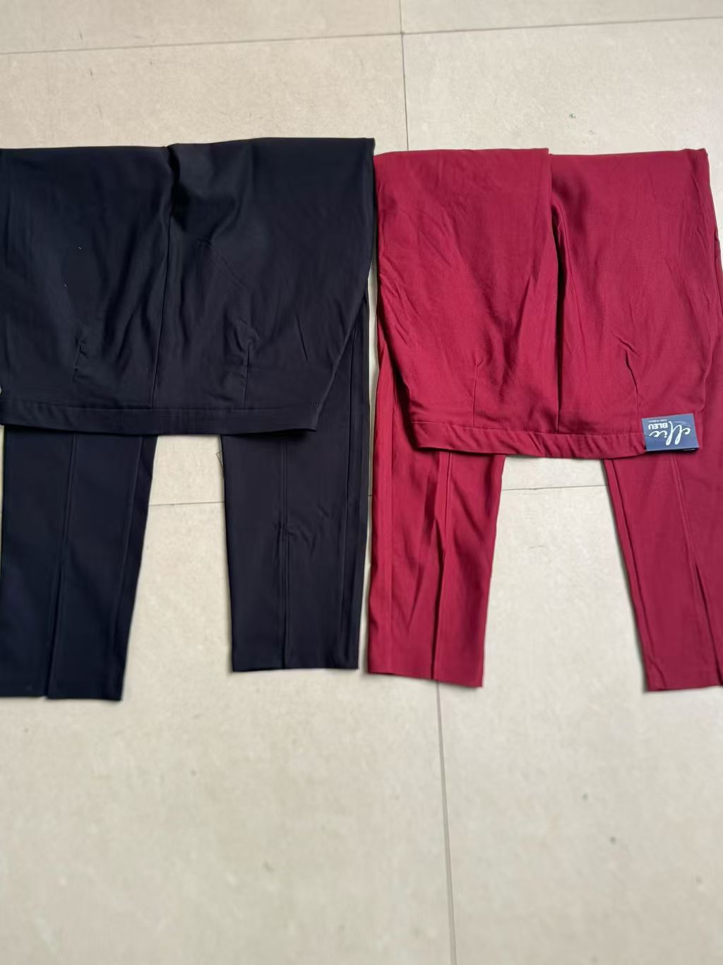 Ladies navy and burgundy rayon blend straight trousers TF8888 flat lay view