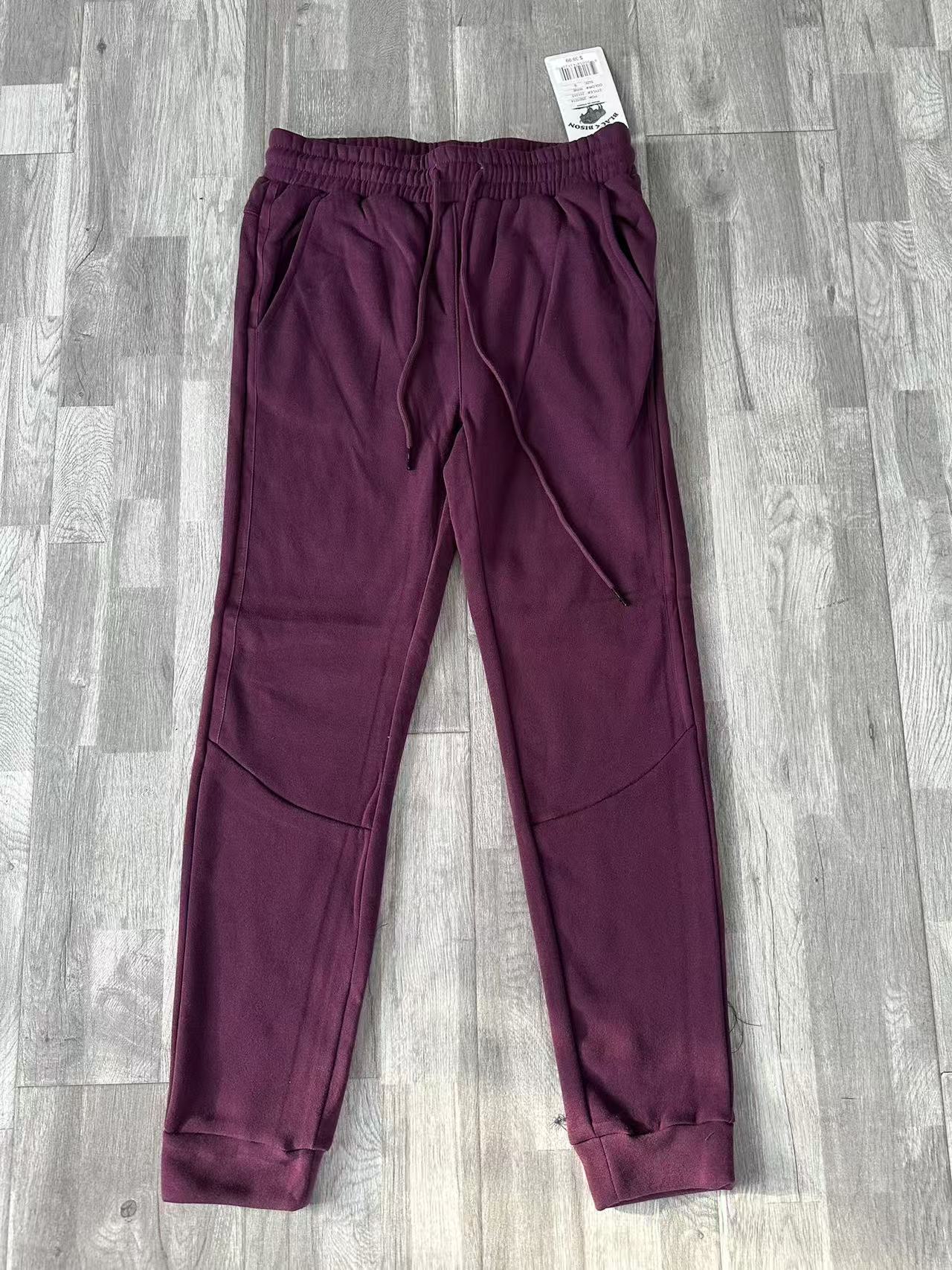 Men's burgundy cotton blend jogger trousers TF8726 flat lay front view
