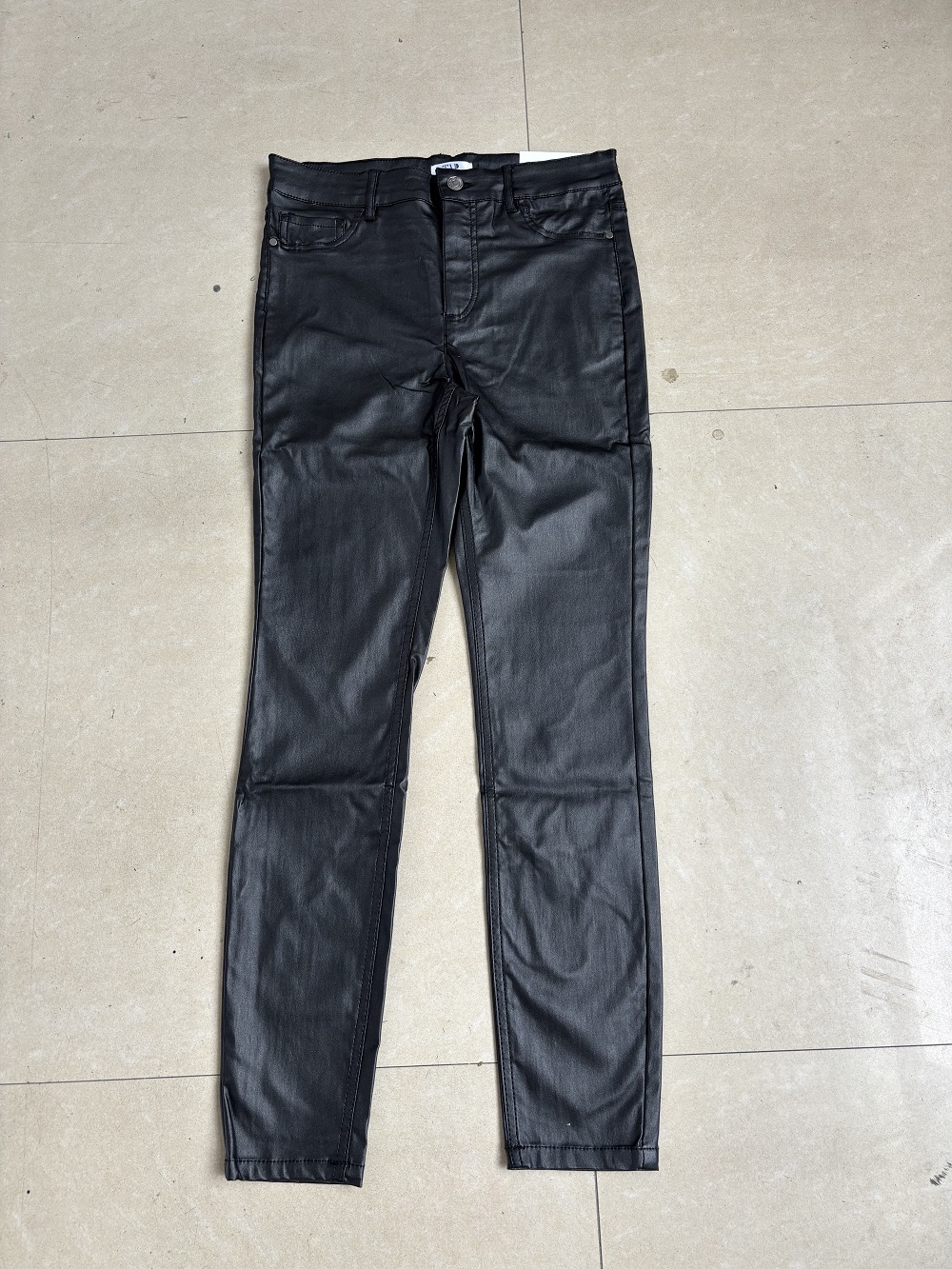 Wholesale ladies black coated slim pants TF8698 full front view