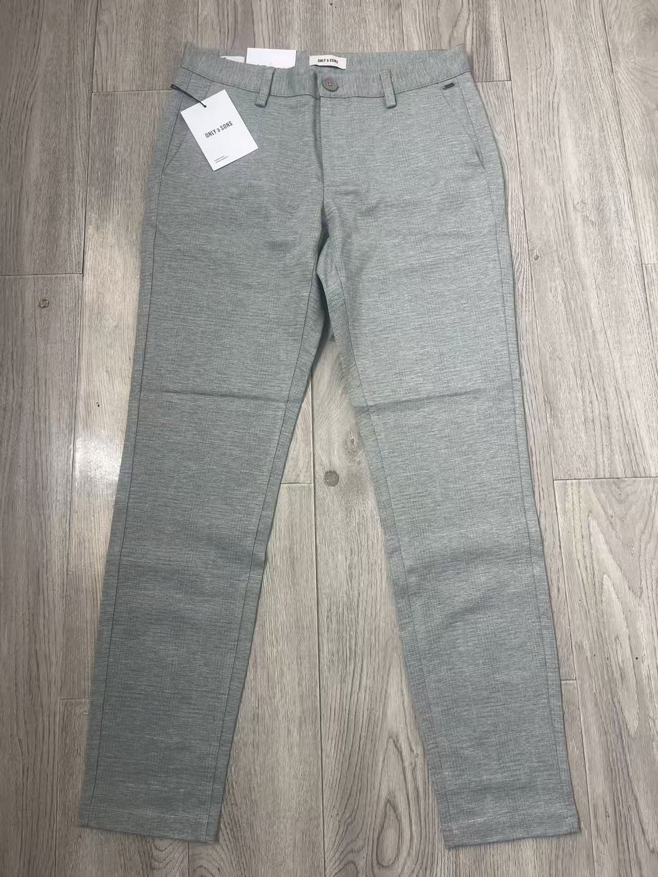 Wholesale men's grey woven straight pants TF8693 full front view