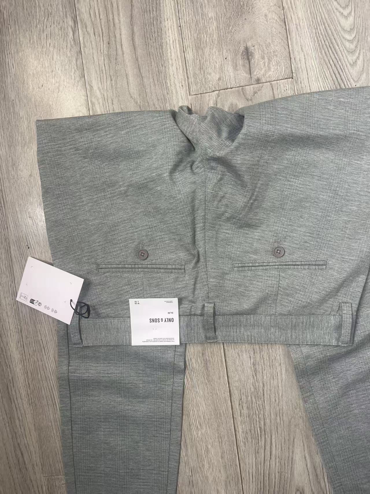 Back pocket detail men's grey straight pants TF8693 flat lay back view
