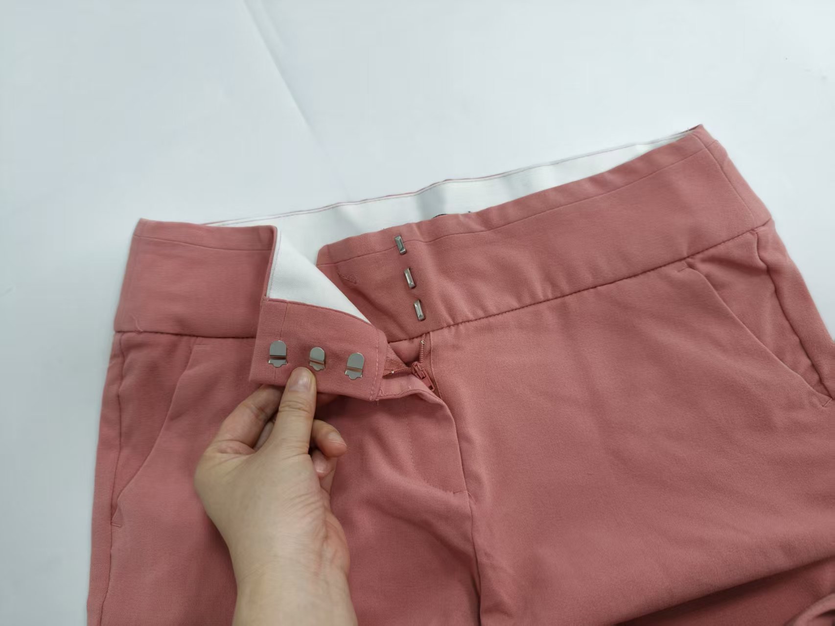 Waist and pocket detail ladies dusty rose straight leg pants TF9010