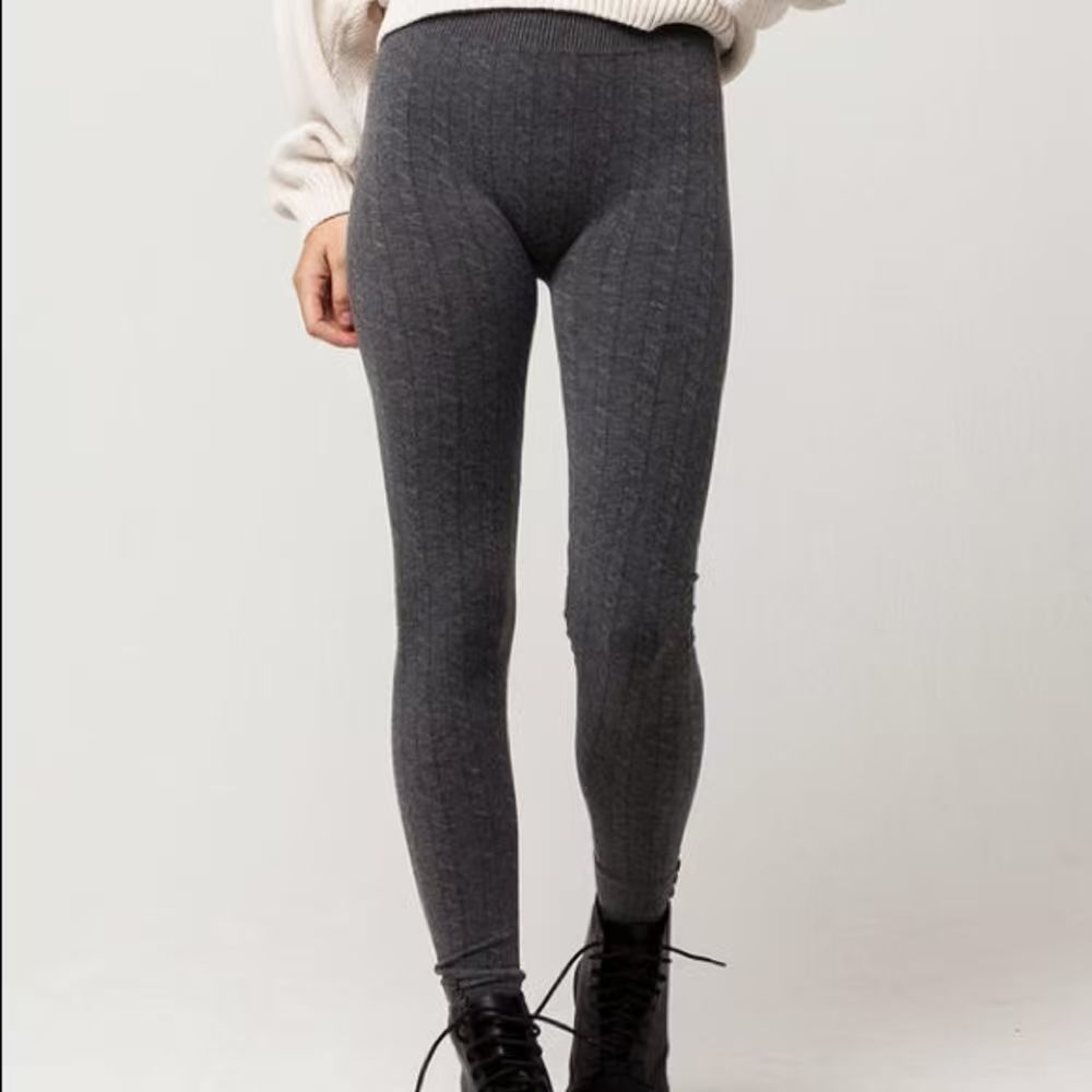 Wholesale ladies black knit leggings TF8715 model full length view