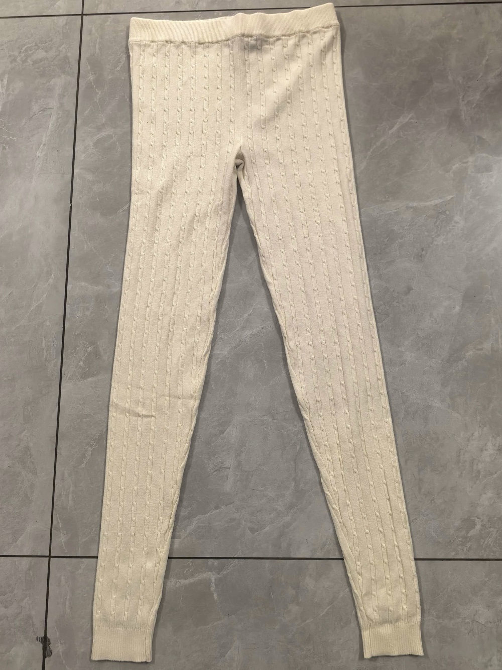 Ladies beige high waisted leggings TF8715 flat lay full view