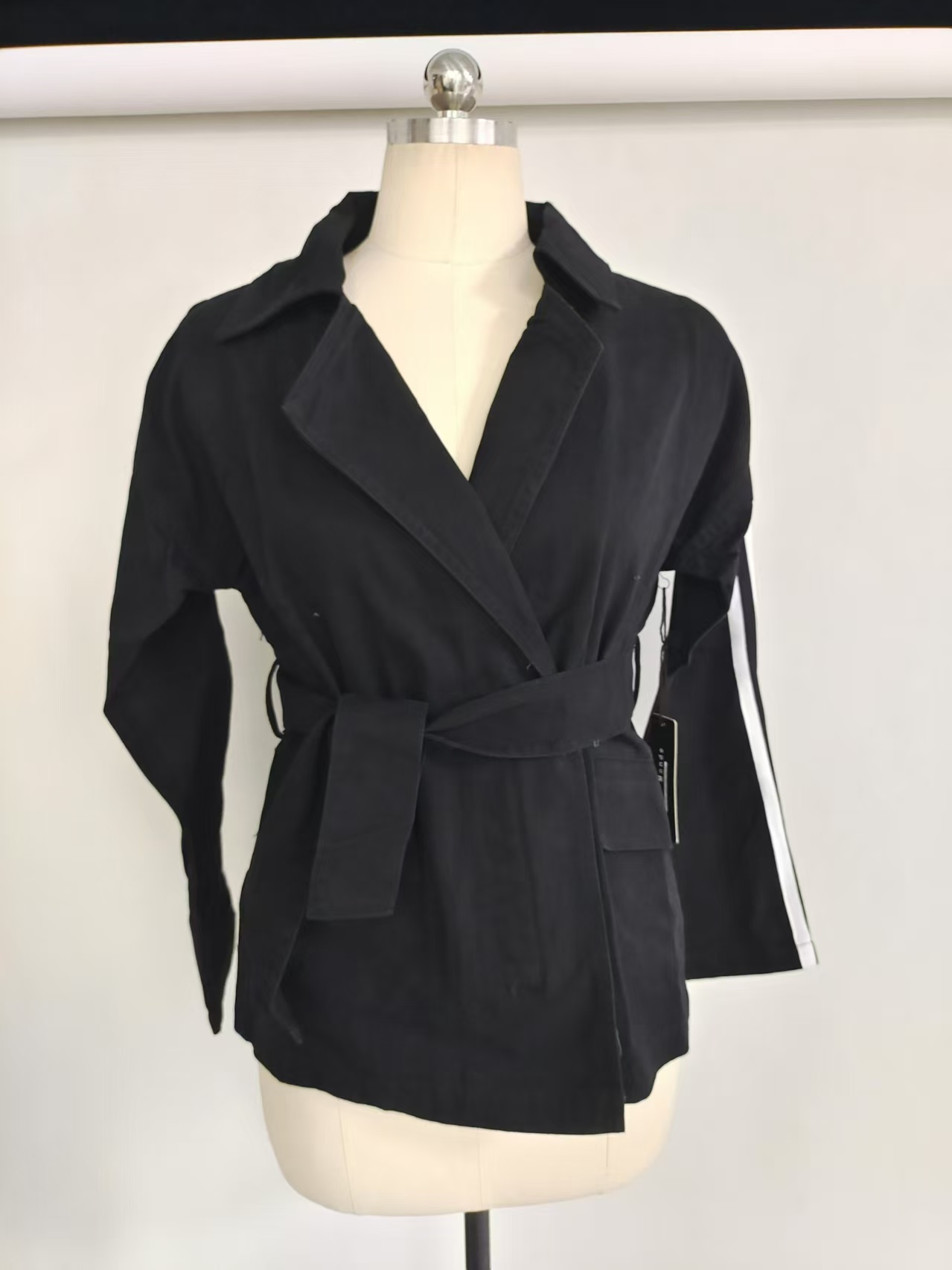 Wholesale ladies black 100% cotton jacket TF8872 on mannequin front view