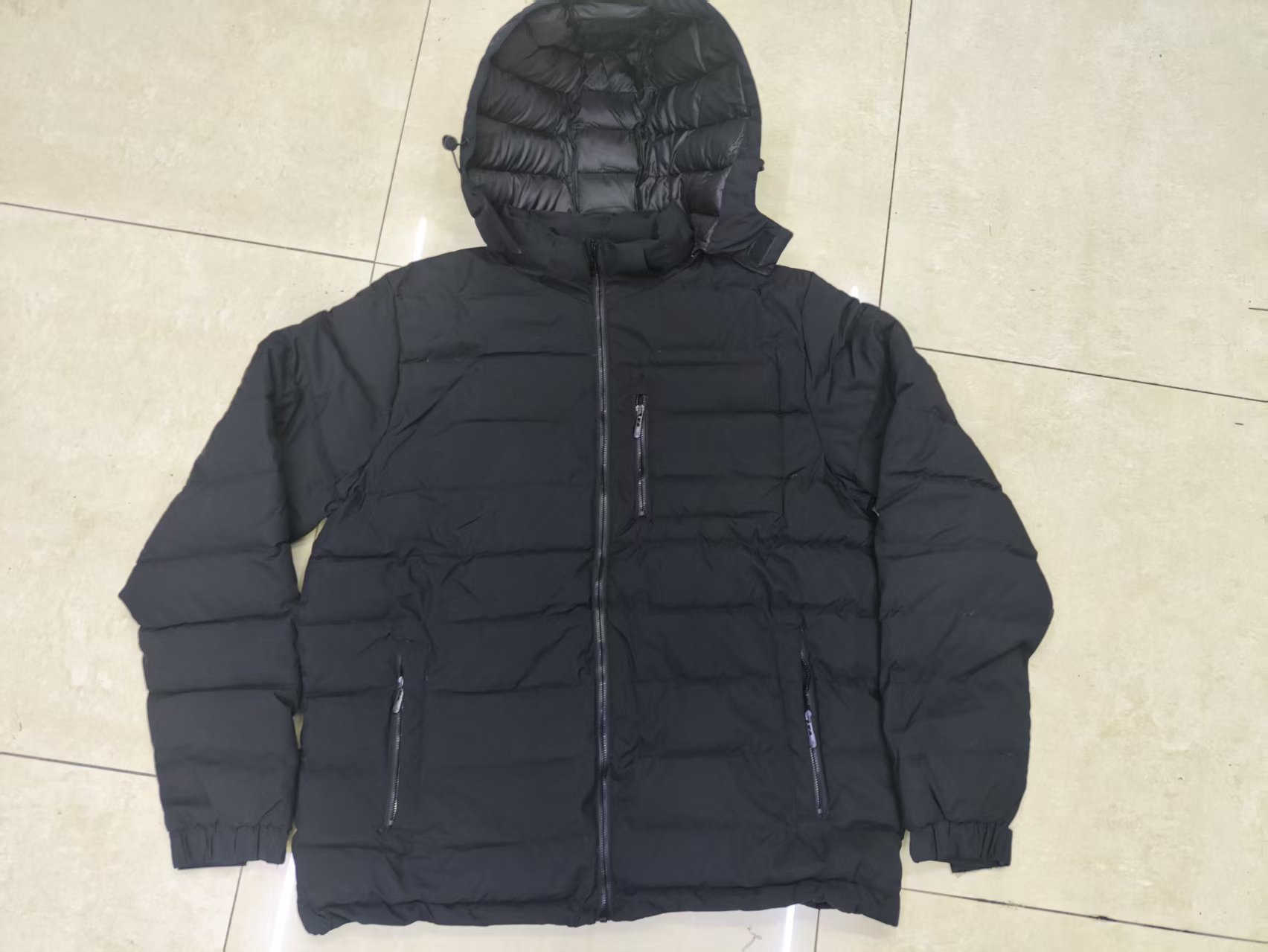 Men's 100% polyester hooded lightweight puffer jacket TF8928 hanging front view