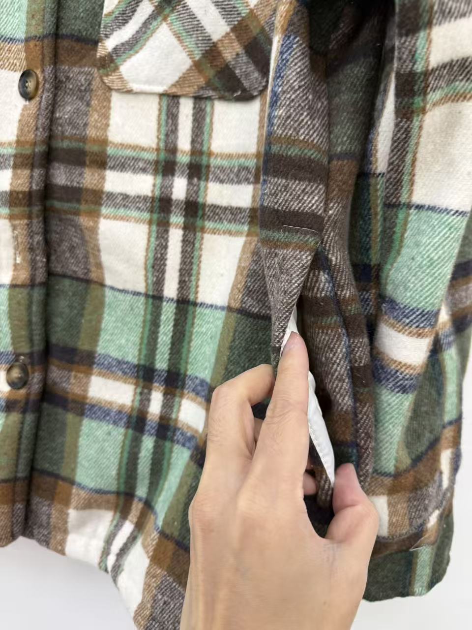 Ladies green plaid hooded jacket side pocket detail TF8911 shot