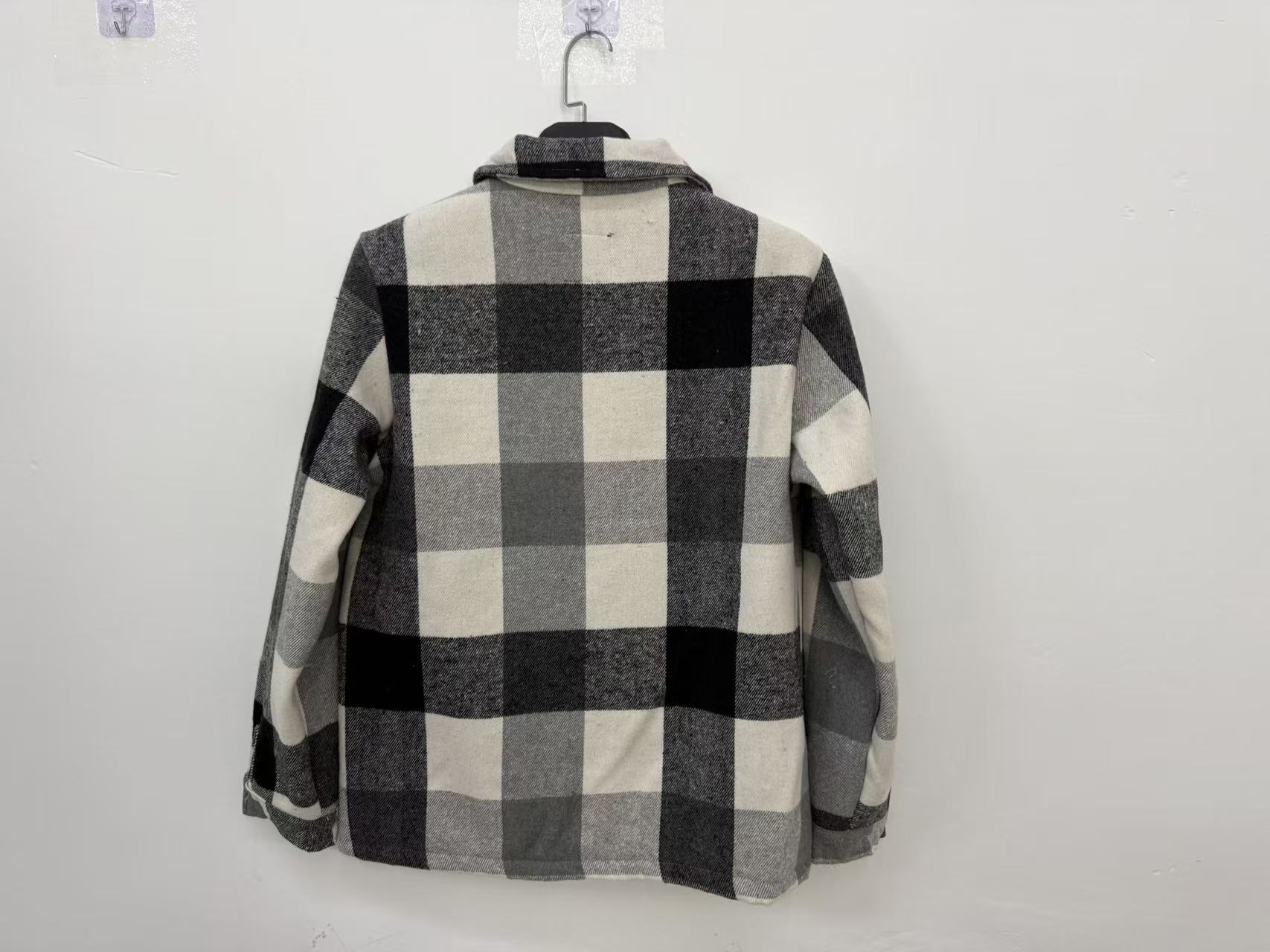Ladies 100% polyester buffalo check shirt jacket TF8910 hanging back view