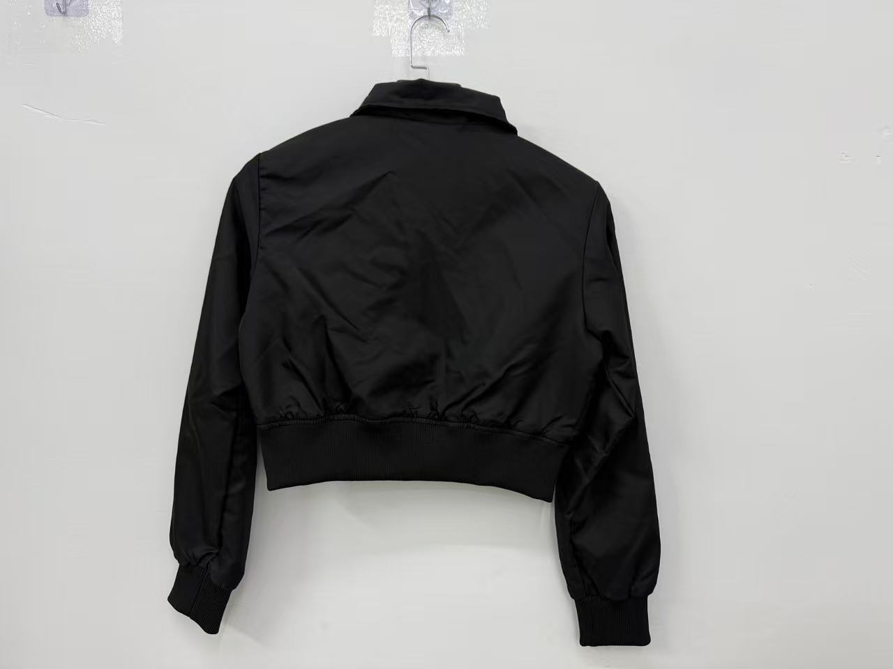 Ladies 100% polyester short bomber jacket TF8906 hanging back view