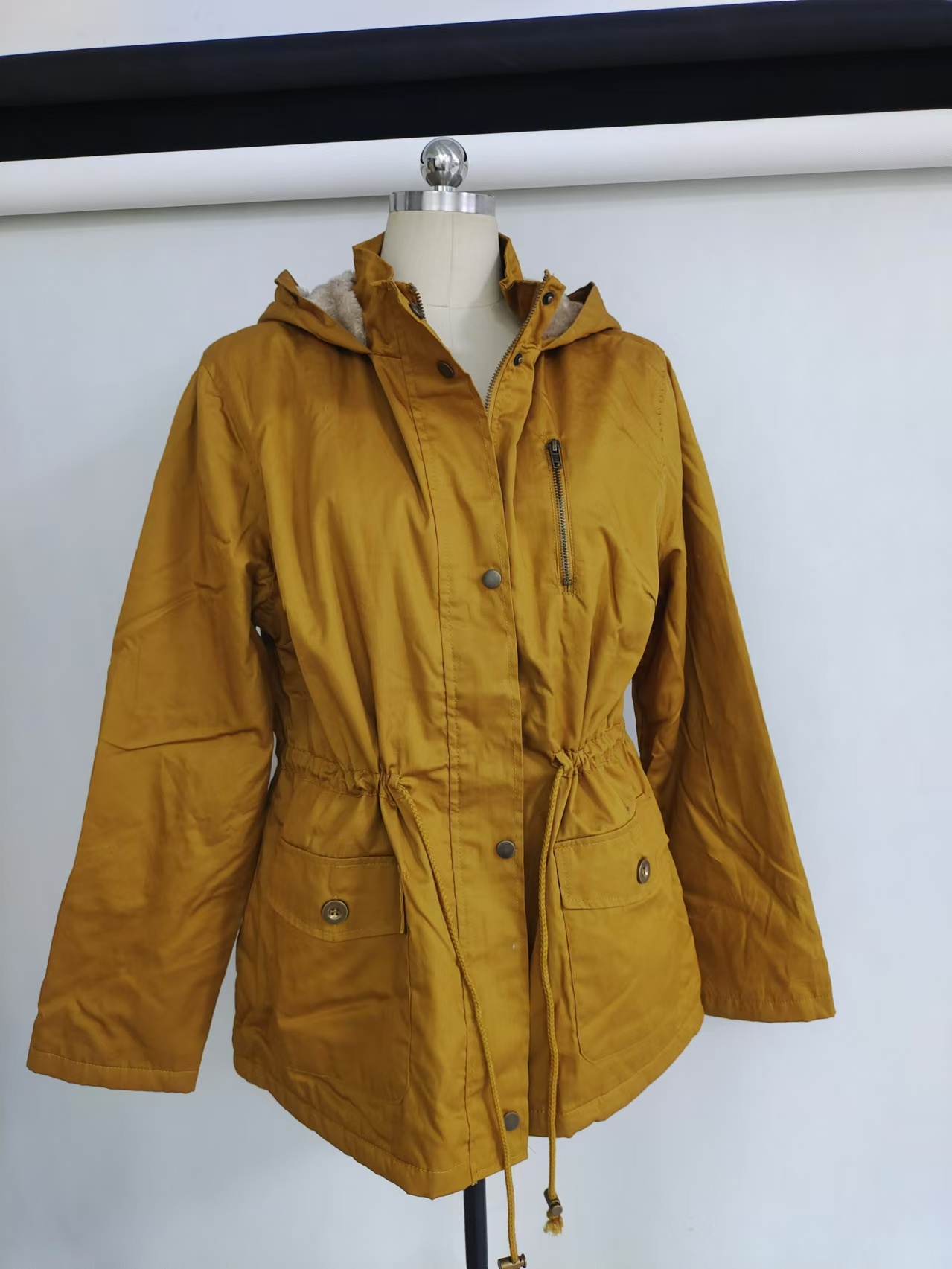 Wholesale ladies yellow cotton hooded jacket TF8892 hanging front view