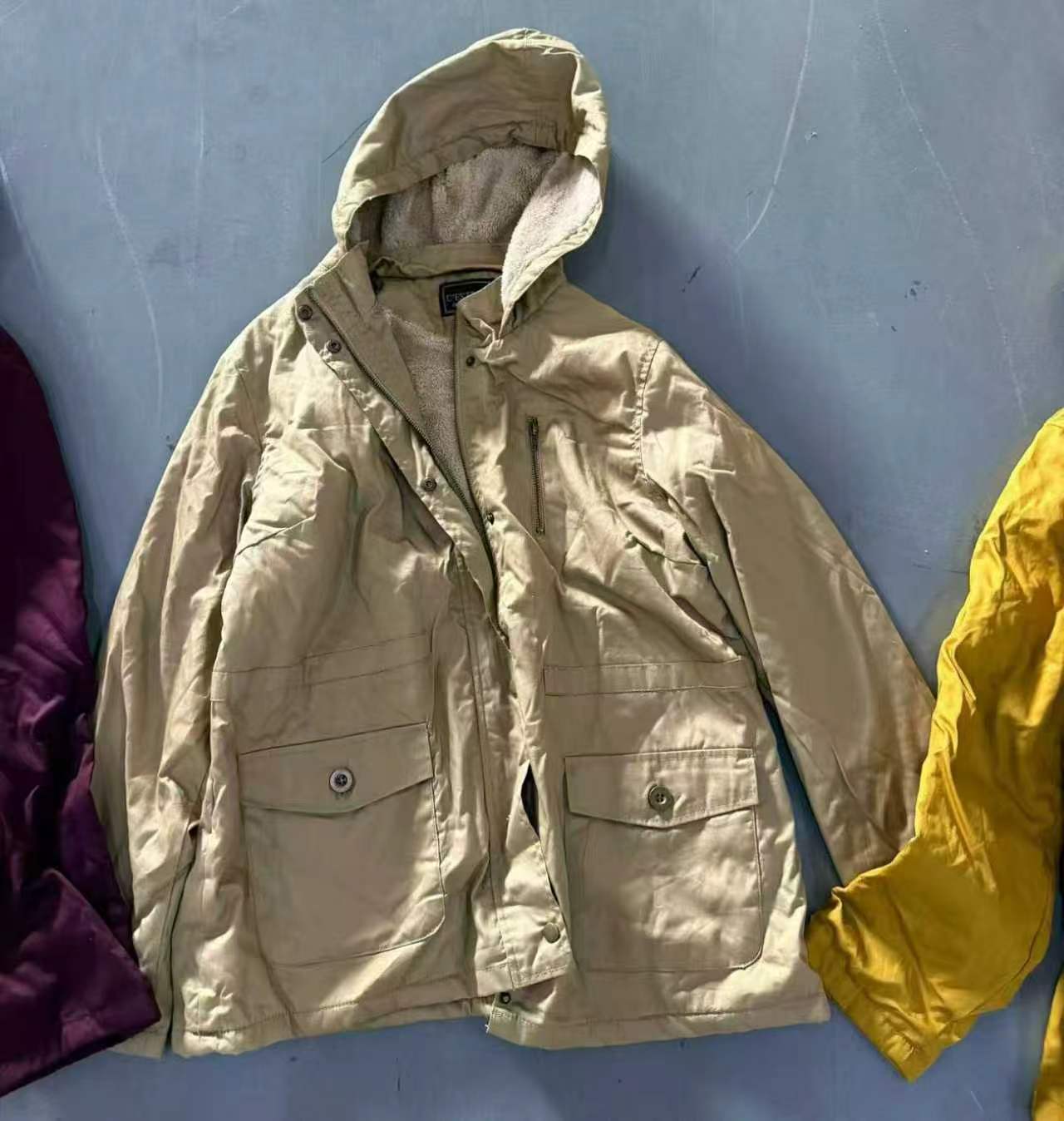 Ladies beige cotton hooded utility jacket TF8892 front detail