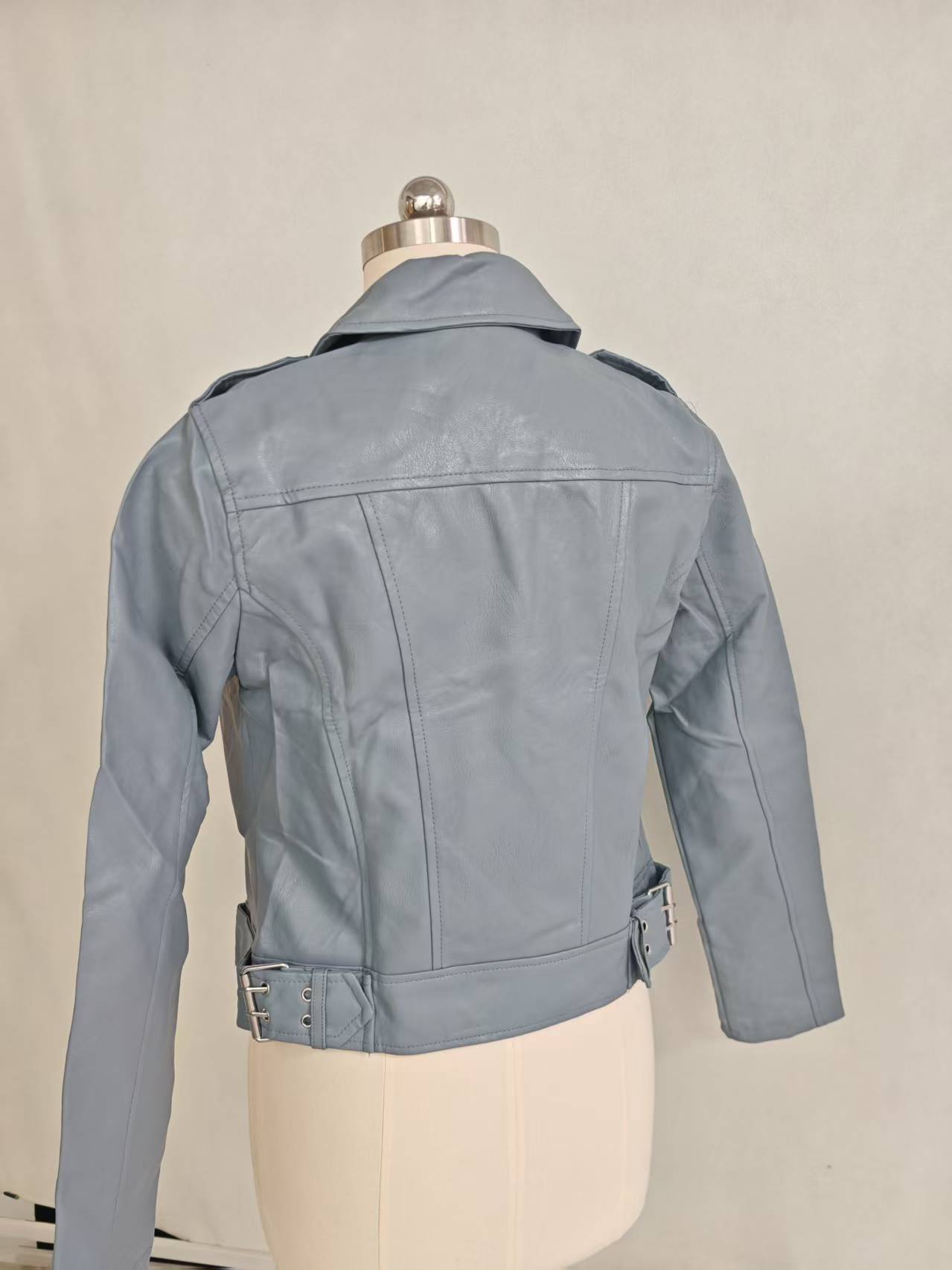 Ladies moto jacket back view on mannequin TF8887, 85% polyester 15% cotton