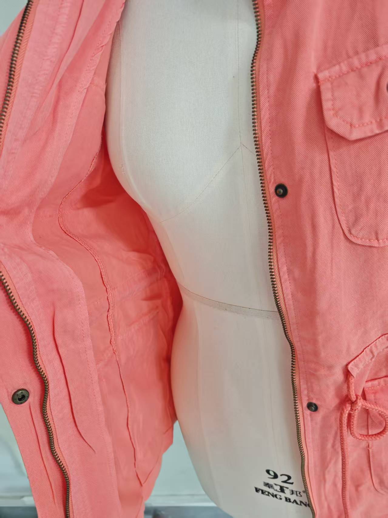 Ladies 100% lyocell coral jacket open front view with chest pocket TF8886