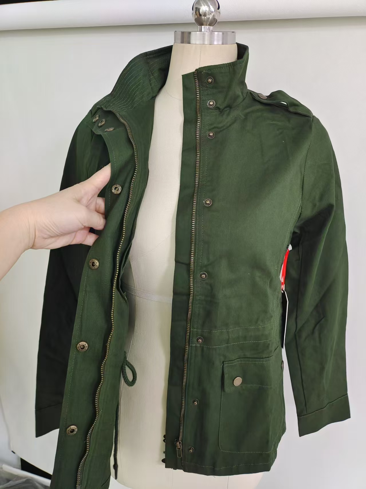Ladies green field jacket TF8871 open front detail shot