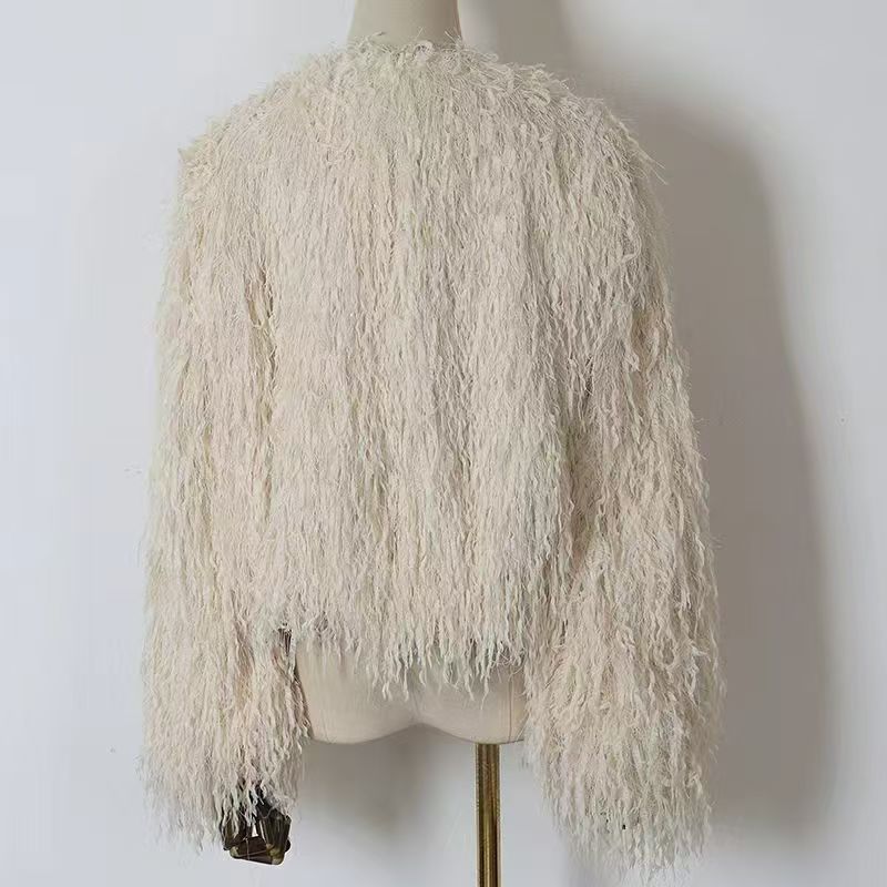 Ladies 100% polyester fluffy faux fur jacket TF8803 mannequin front shot