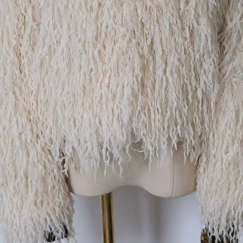Fabric closeup ladies shaggy fluffy jacket TF8803 texture detail