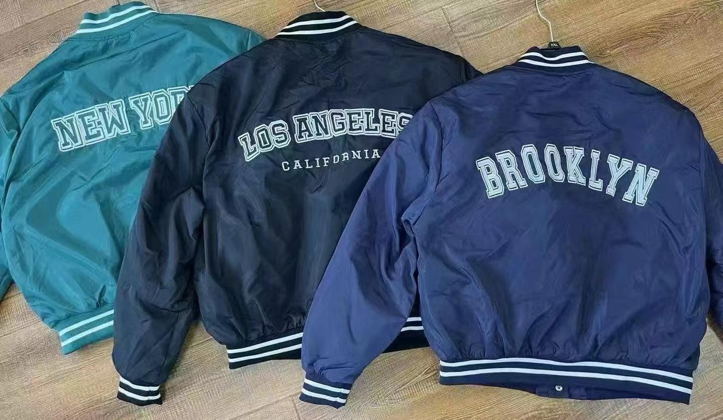 Green and navy blue men's casual baseball jackets TF8665