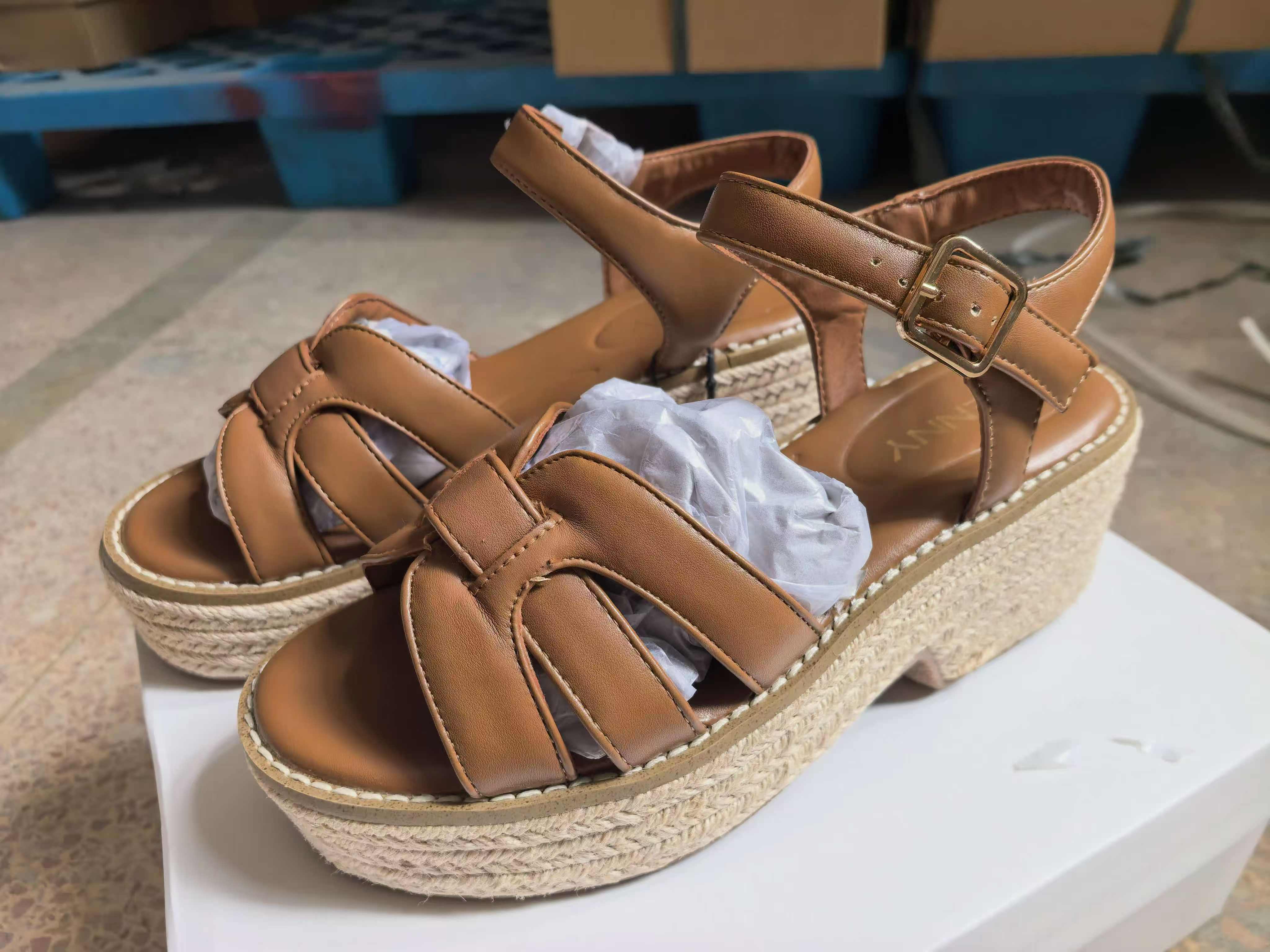 Ladies brown wedge sandals style TF8754 bulk wholesale