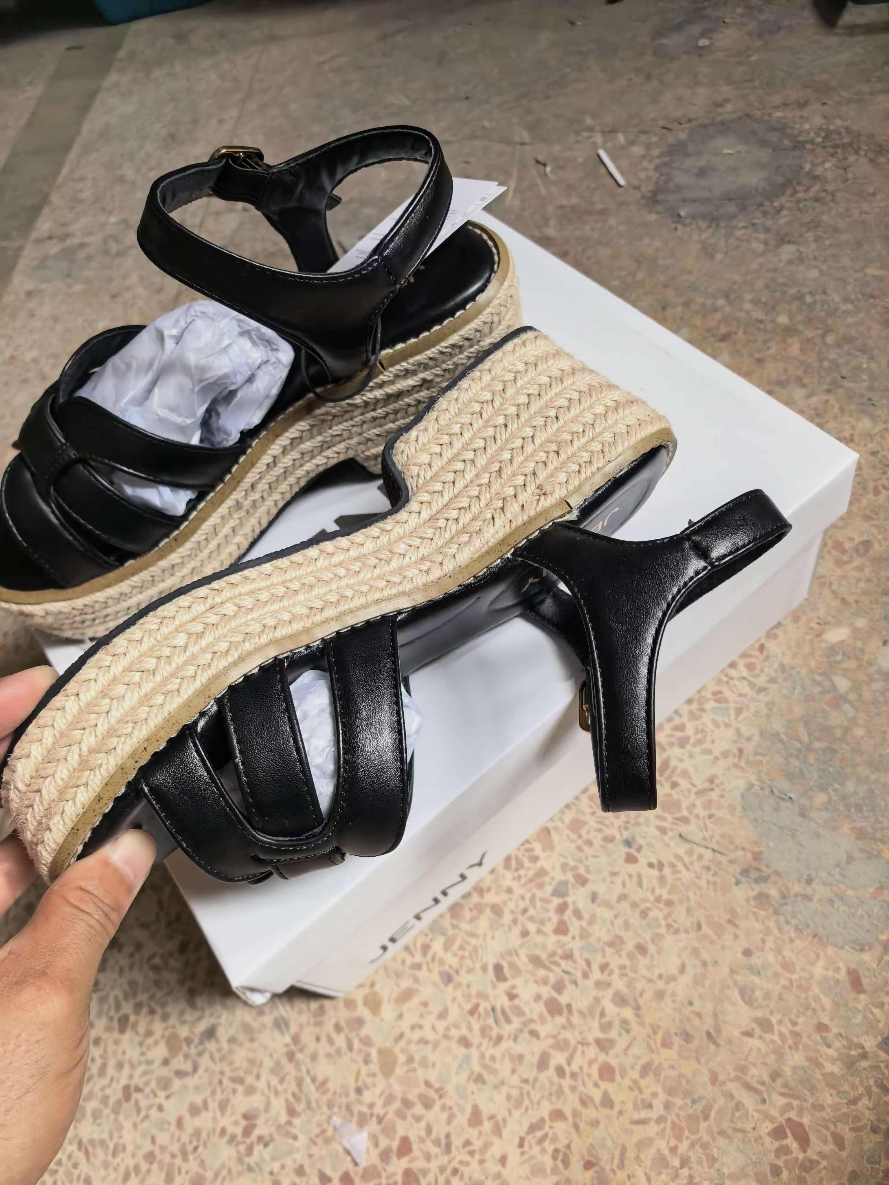 Top view of women's black strap sandals style TF8754