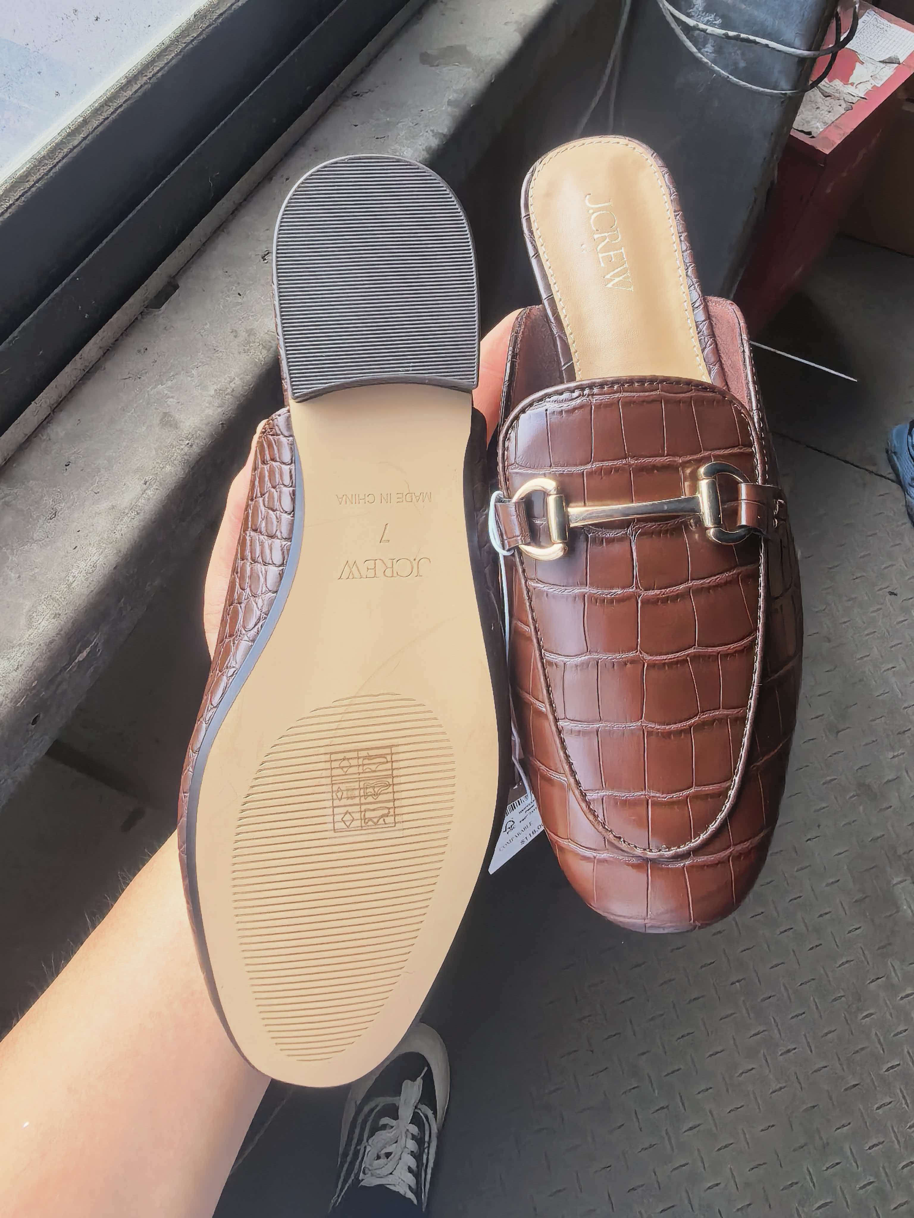 Ladies brown mule slipper leather outsole and upper view TF8893