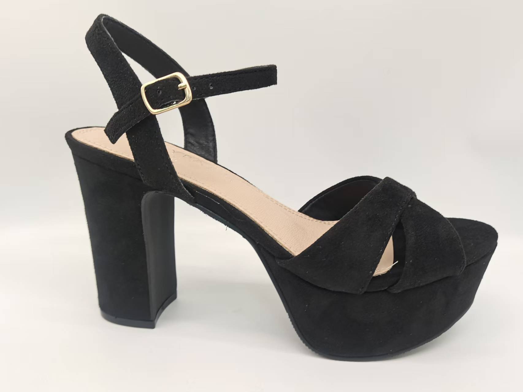 Side view of ladies black high heel sandals TF8612