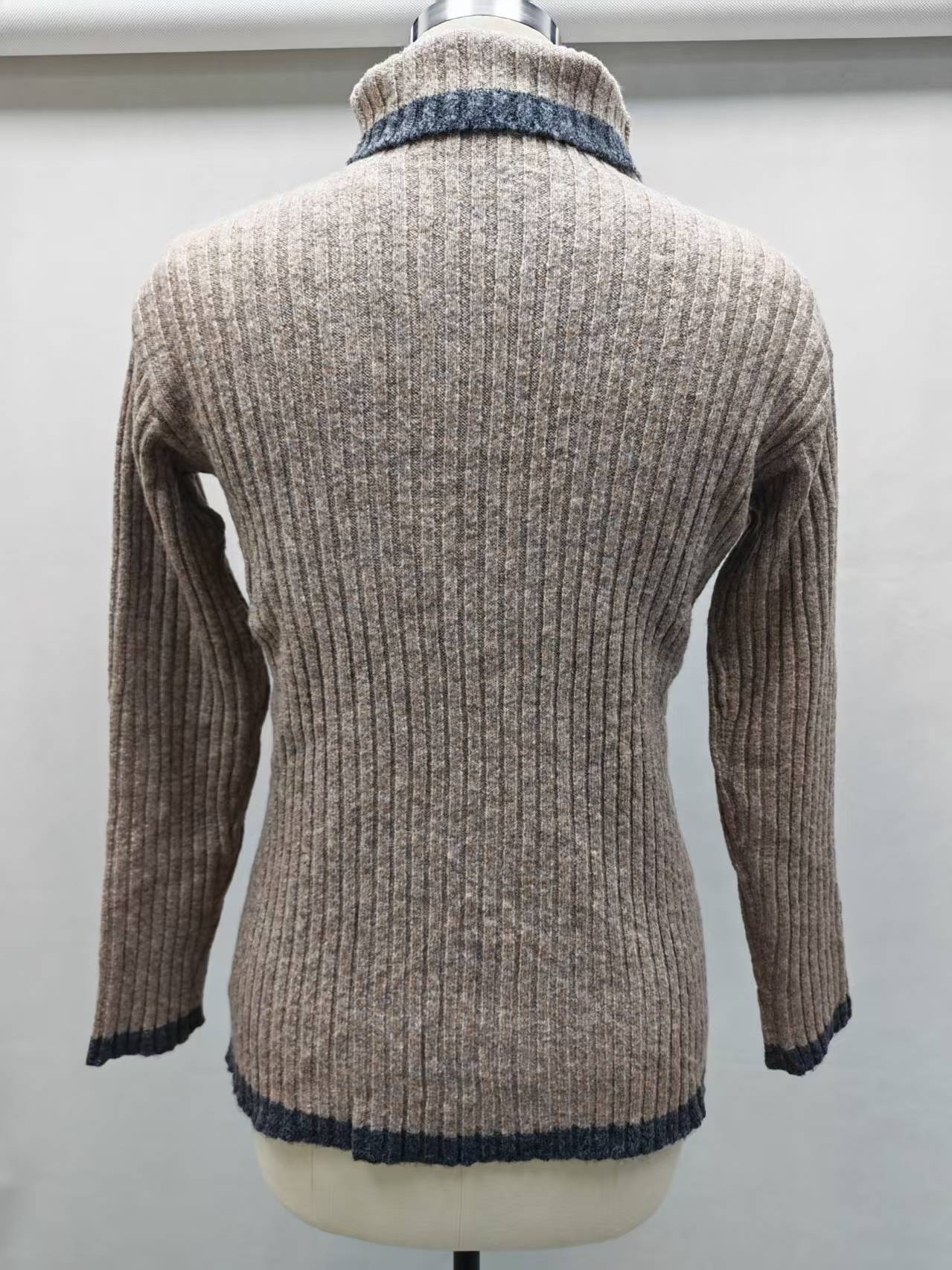 Ladies' heather brown turtleneck knit sweater TF8950 back view on mannequin