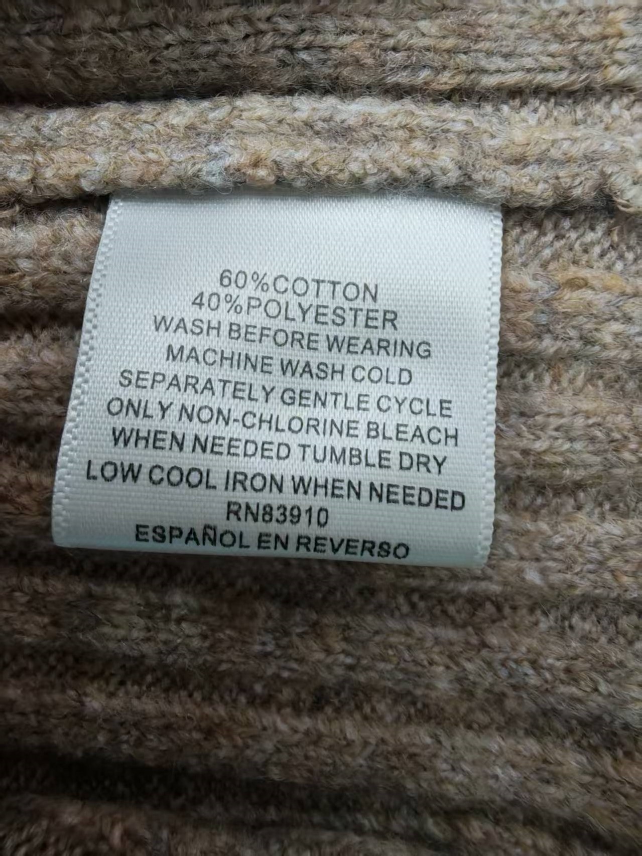 Care label detail ladies heather brown knit turtleneck sweater TF8950