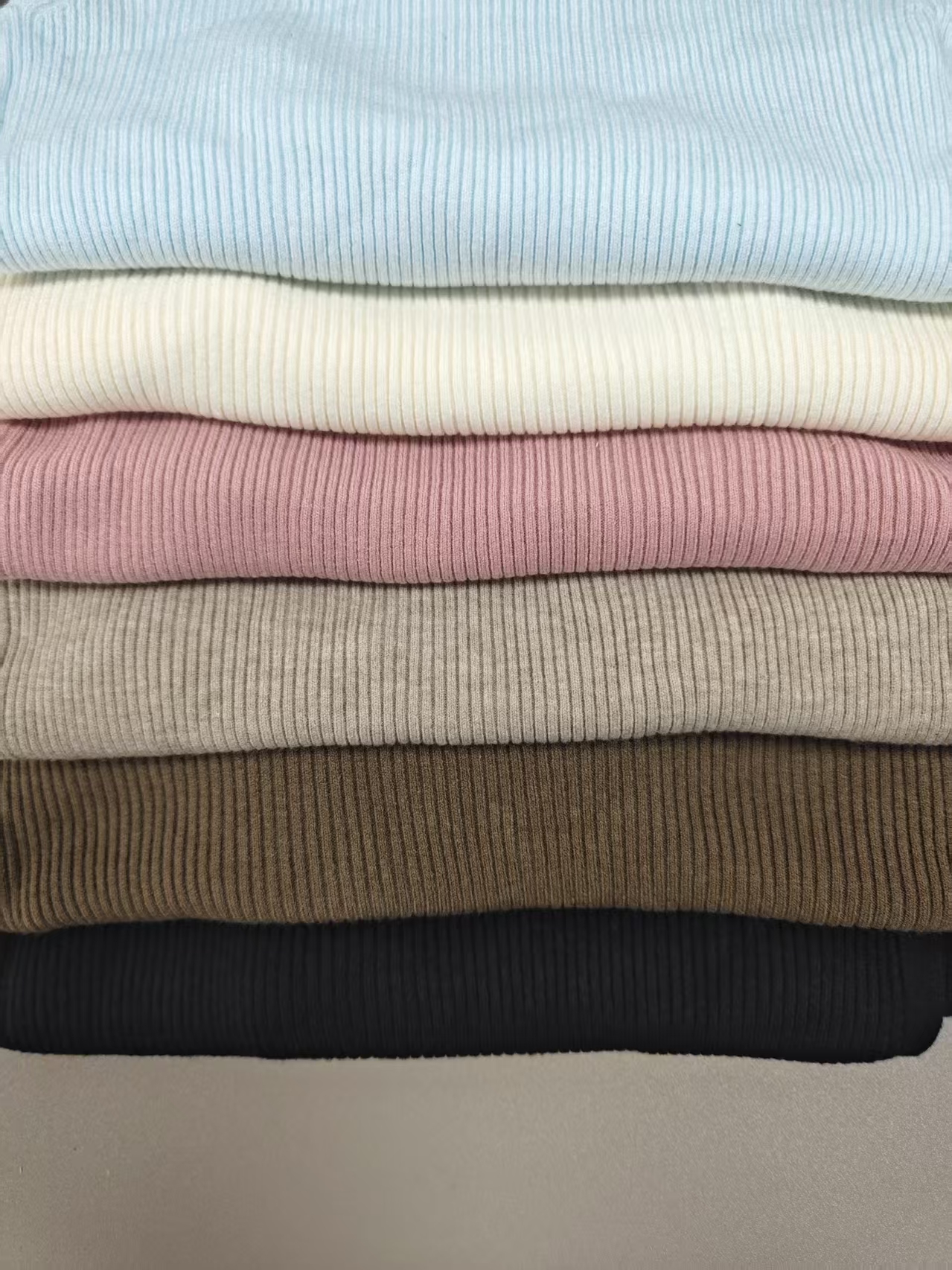 Multi color stack flat lay ladies henley rib sweater TF8945