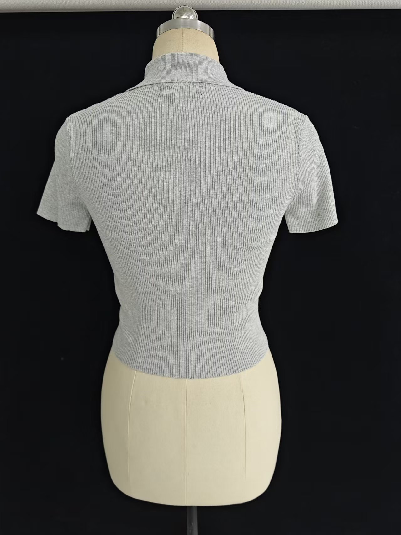 Ladies' grey polo knit sweater TF9030 back view on mannequin