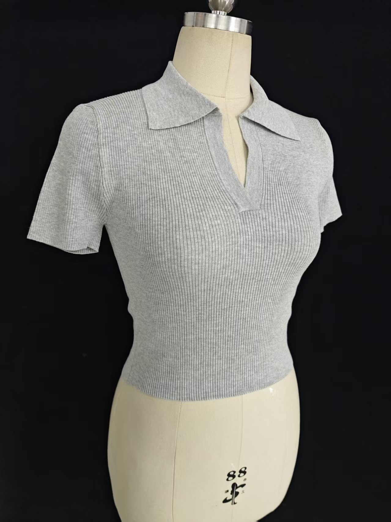 Ladies' grey polo knit sweater TF9030 front view on dress form