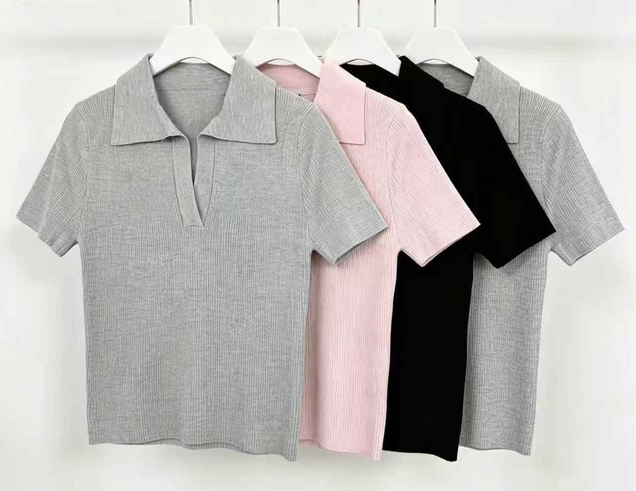Multi color hanging display ladies short sleeve polo knit sweater TF9030