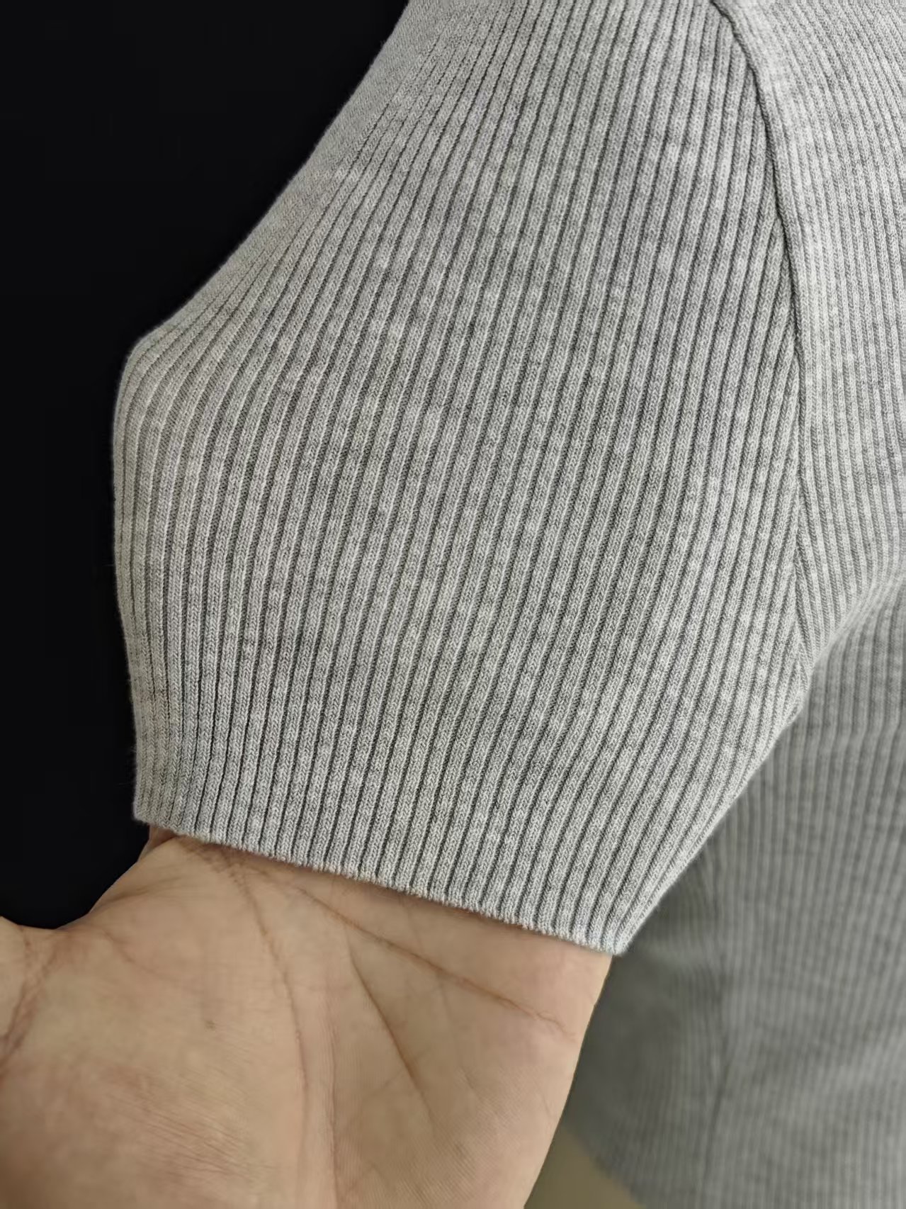 Rib cuff fabric close-up ladies grey polo knit sweater TF9030