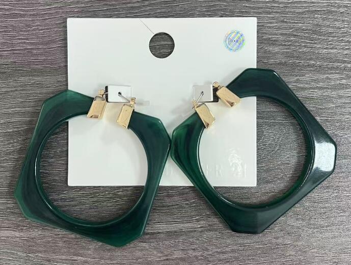 Pair of ladies green and cream drop earrings style TF3416