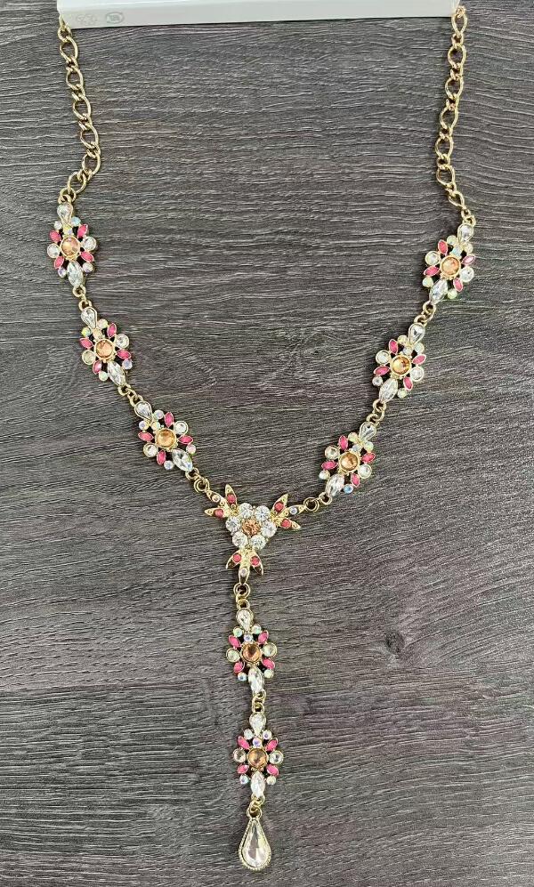 Ladies gold and pink floral pendant necklace style TF3417 wholesale ready stock