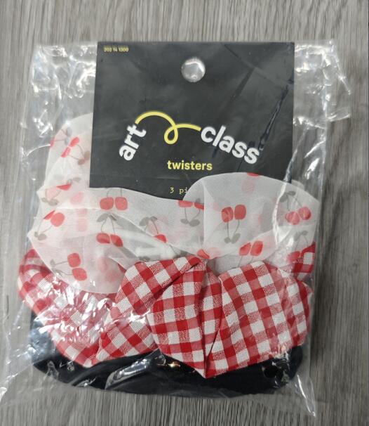 Pair of girl's red gingham hair scrunchies style TF6682 bulk wholesale