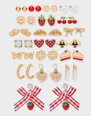 Girl's 20pk gingham bow and food earring set style TF6684 wholesale ready stock