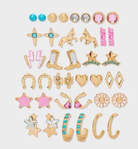 Girl's 20pk western cowgirl earring set style TF6685 wholesale ready stock