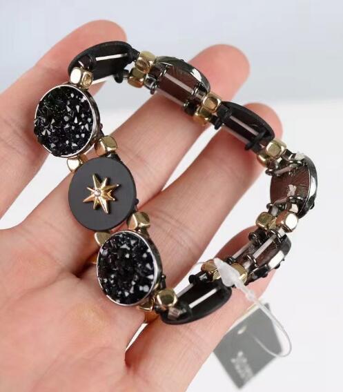 Close up of ladies black beaded bracelet style TR6301