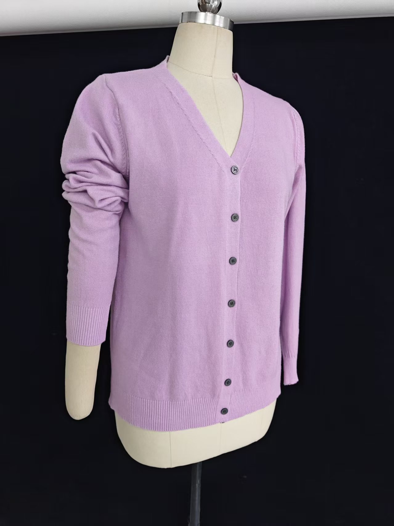 Side view of purple women's cardigan sweater TF7963
