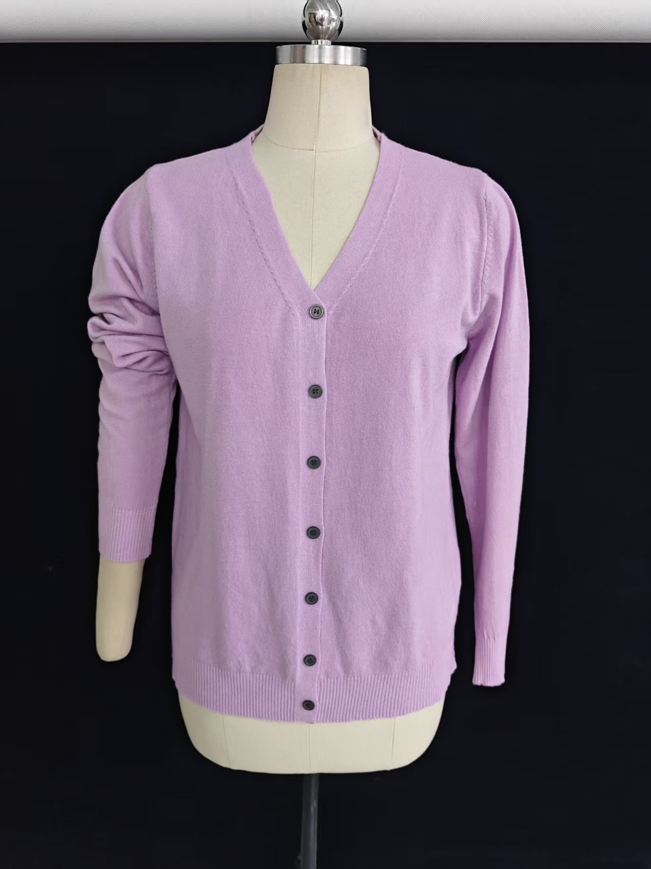 Front view of purple ladies' knit cardigan style TF7963