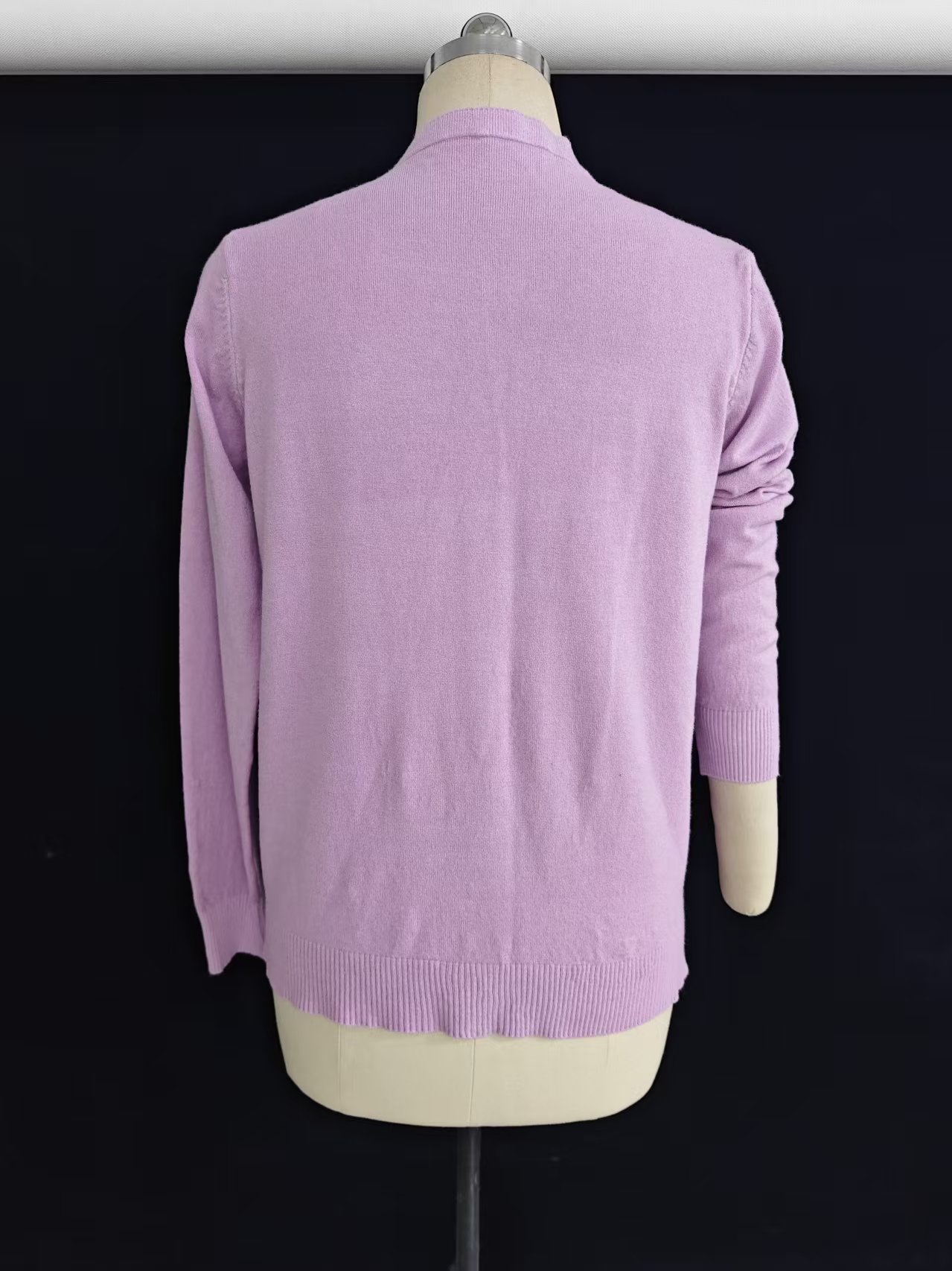 Back view of purple ladies' cardigan sweater style TF7963