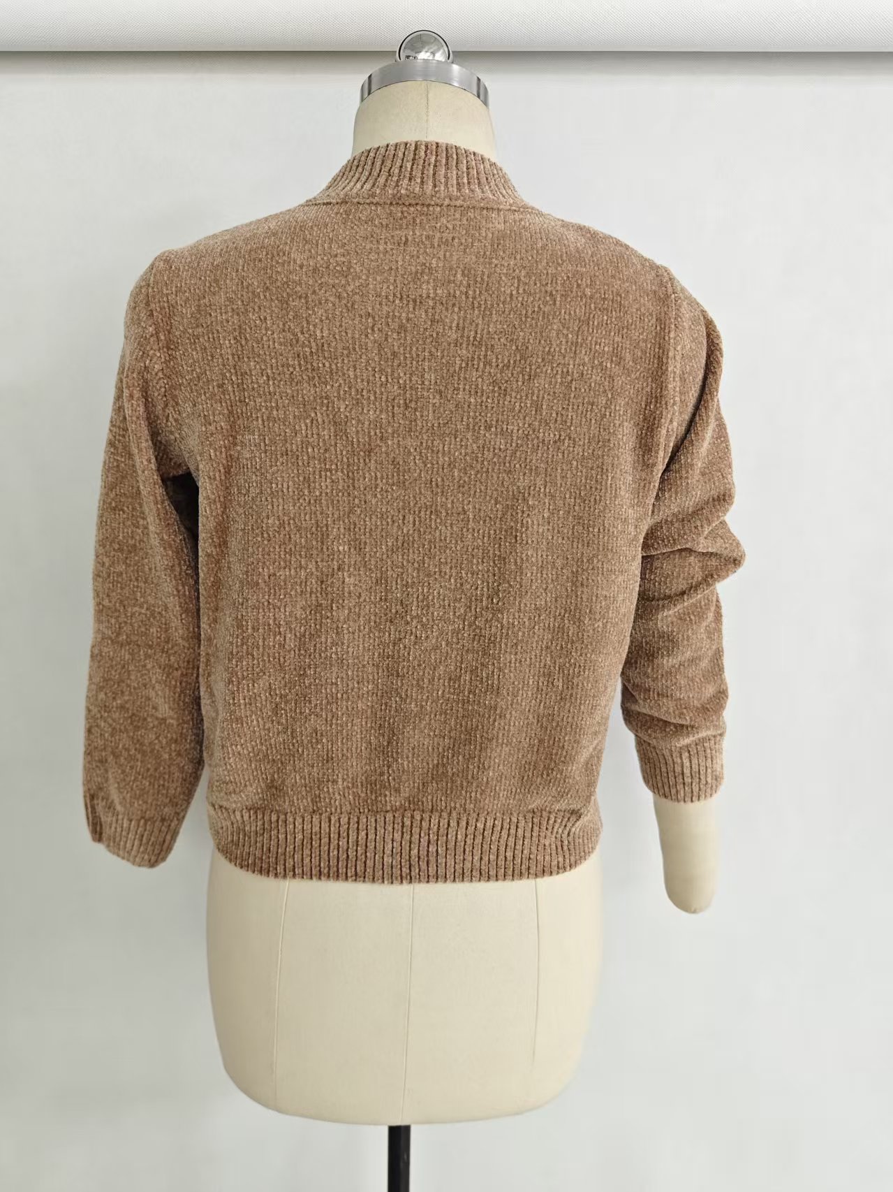 Back view of women's crewneck knit sweater style TF8040