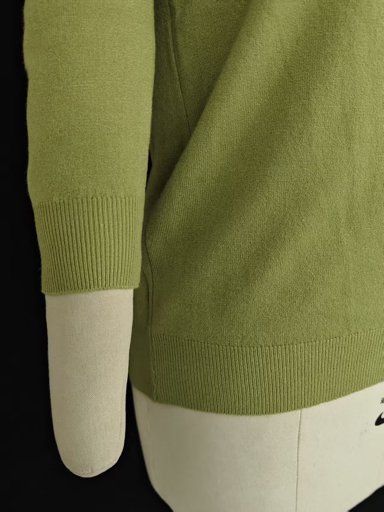 Side view of ladies' crewneck knit cardigan sweater style TF8182