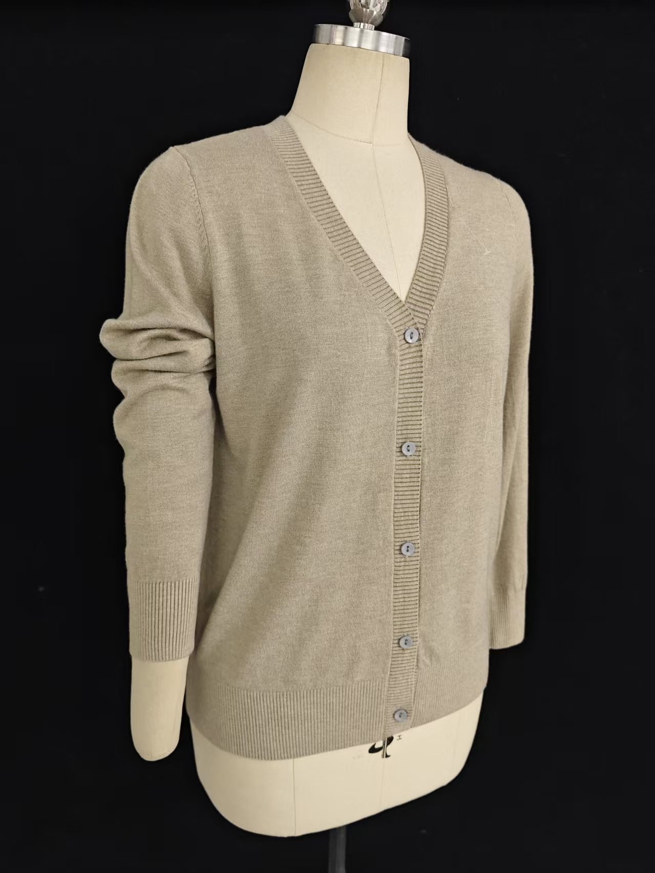 Front view of ladies' v-neck button front cardigan style TF8326