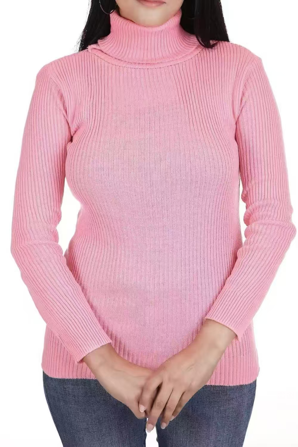 Ladies' turtleneck sweater in pink style TF8828 wholesale ready stock
