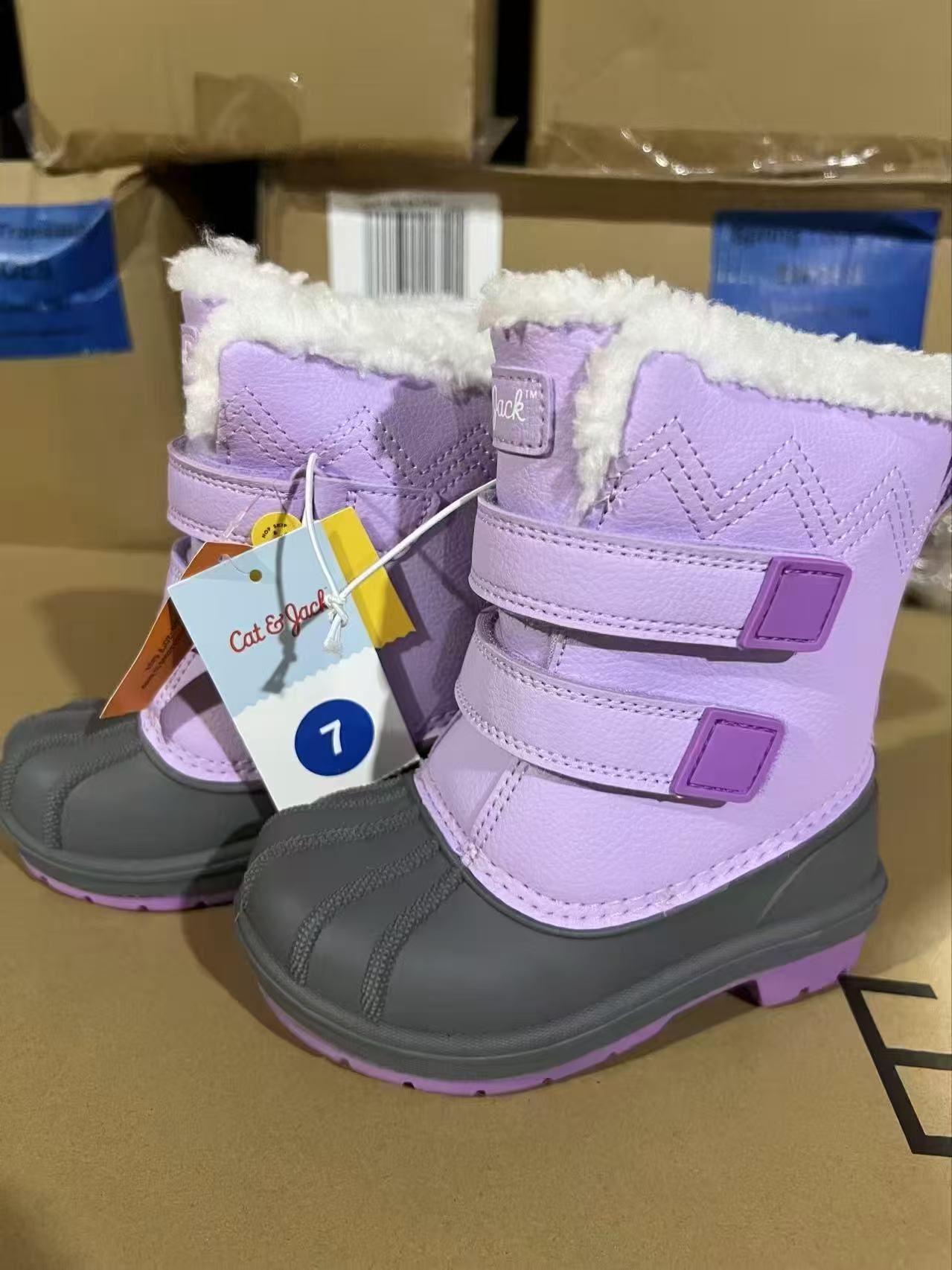 Wholesale lavender plush-lined kids winter boots TF9454
