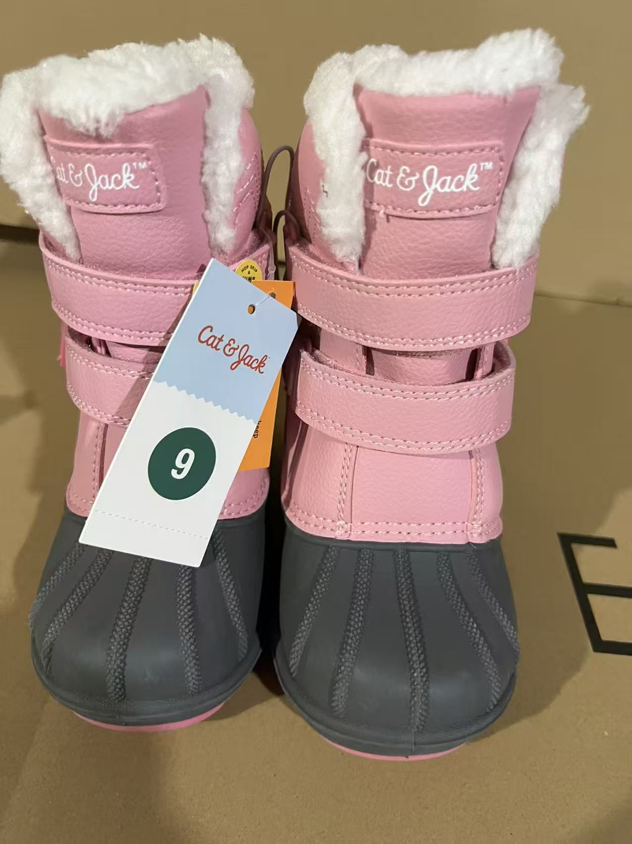 Pink and white faux fur kids winter snow boots wholesale