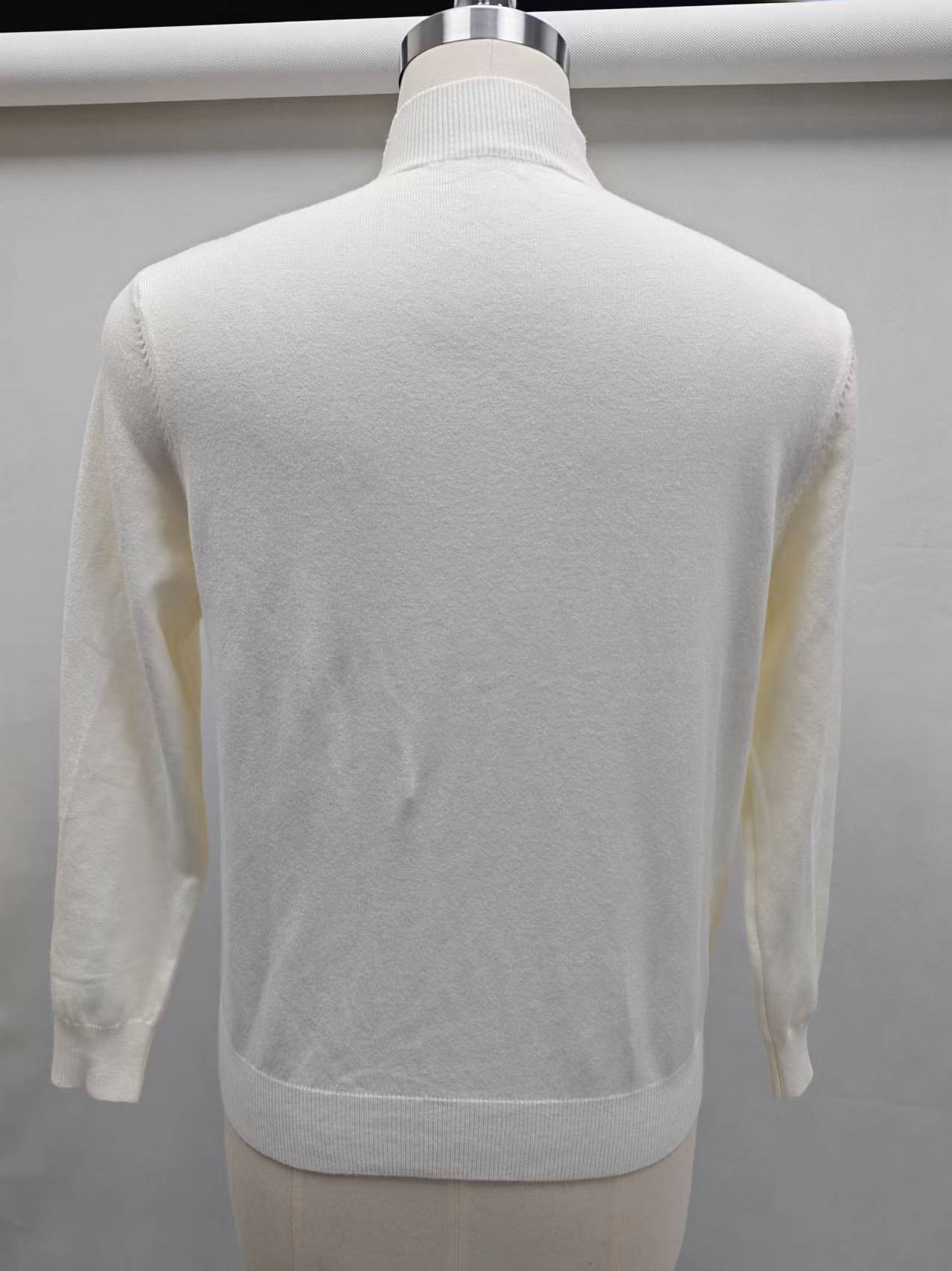 Back view of women's fitted off-white knit sweater TF9553
