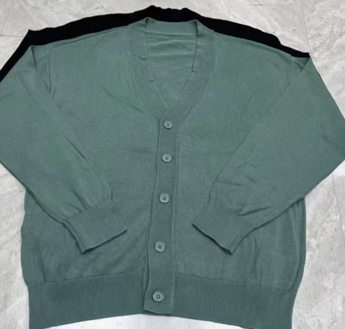 Olive green ladies' 100% cotton knit button-down cardigan TF9282